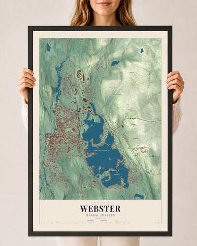 Webster, Massachusetts map print - 24 x 36 black Ayous wood frame