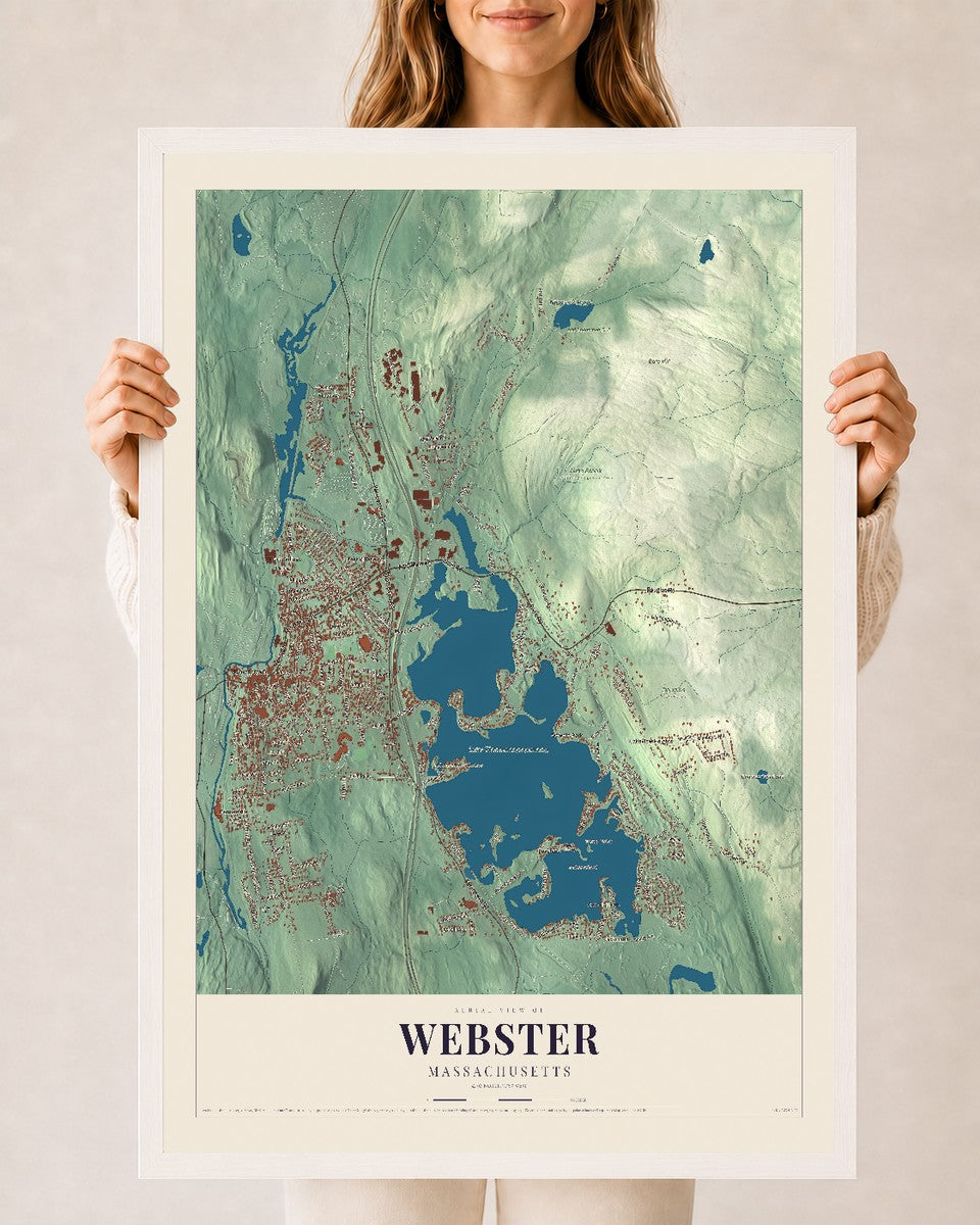 Webster, Massachusetts map print - 24 x 36 white Ayous wood frame