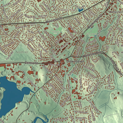 Street and neighborhood detail from the Wellesley, Massachusetts map