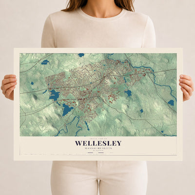 Wellesley, Massachusetts map print - 12 x 18 archival matte print