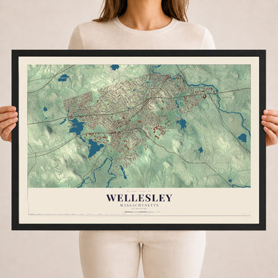 Wellesley, Massachusetts map print - 18 x 24 black Ayous wood frame