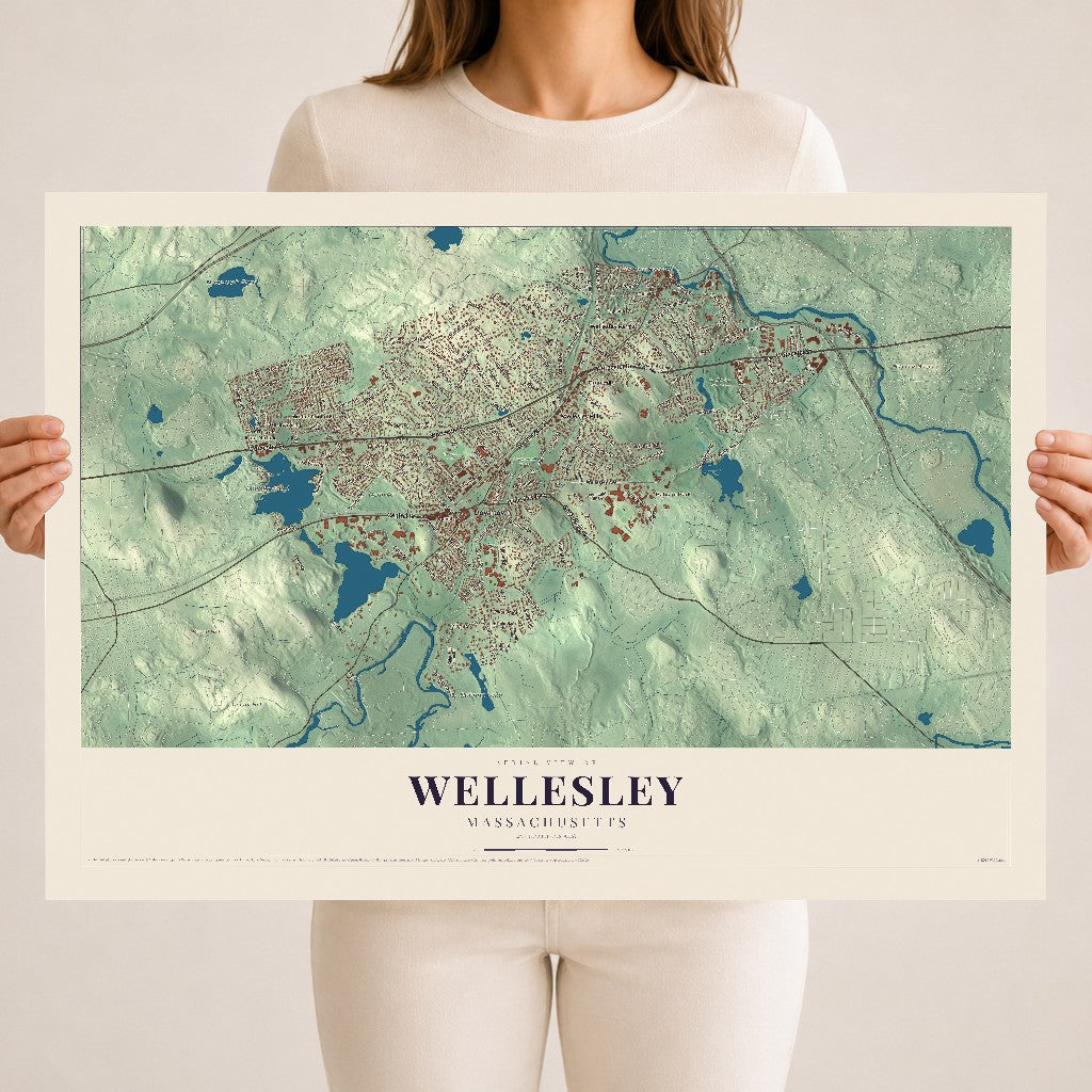 Wellesley, Massachusetts map print - 18 x 24 archival matte print