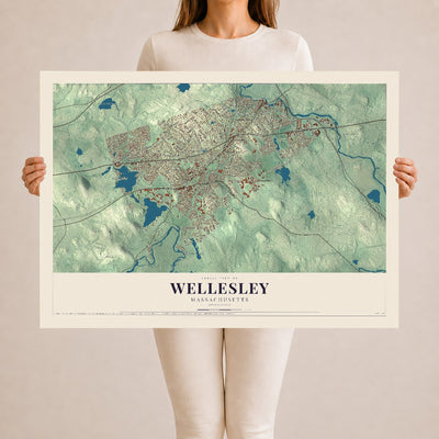 Wellesley, Massachusetts map print - 24 x 36 archival matte print