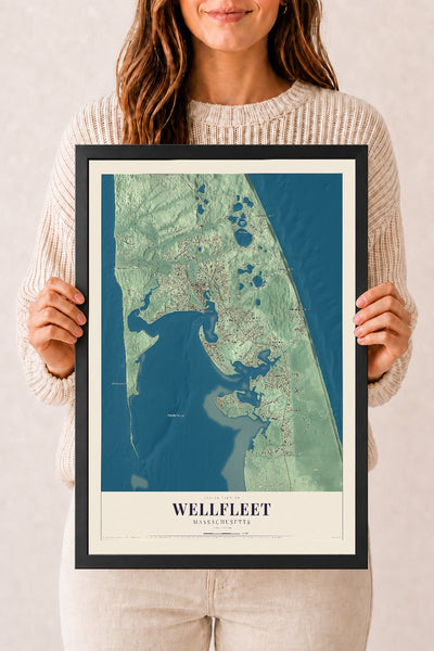Wellfleet, Massachusetts map print - 12 x 18 black Ayous wood frame