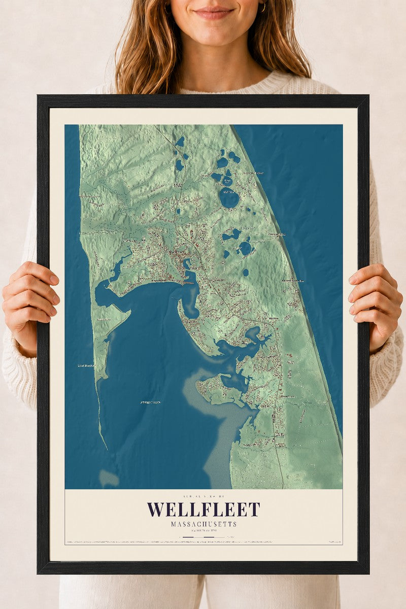 Wellfleet, Massachusetts map print - 18 x 24 black Ayous wood frame