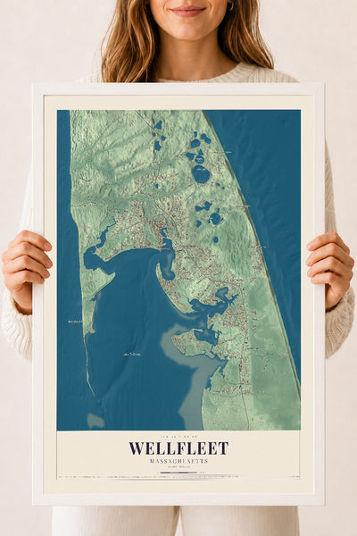 Wellfleet, Massachusetts map print - 18 x 24 white Ayous wood frame