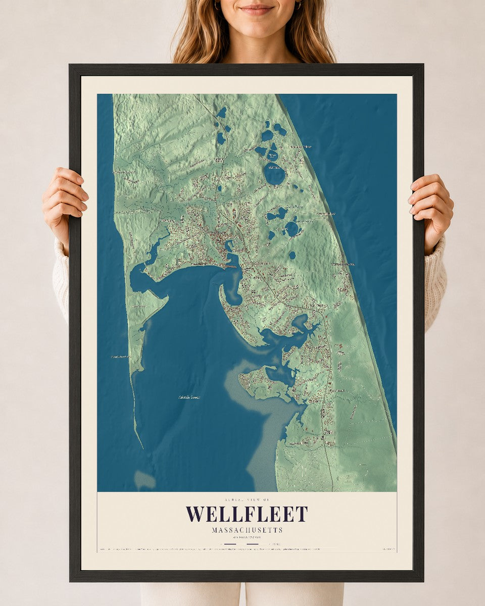 Wellfleet, Massachusetts map print - 24 x 36 black Ayous wood frame
