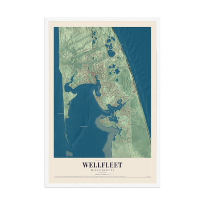 Map of Wellfleet, Massachusetts, 12 x 18 inch print in a white wood frame