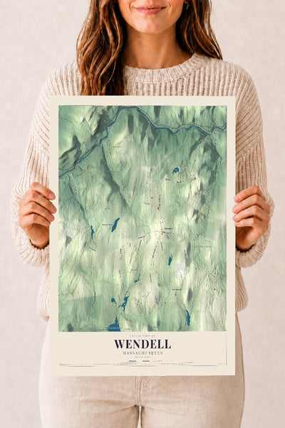 Wendell, Massachusetts map print - 12 x 18 archival matte print