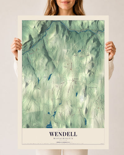 Wendell, Massachusetts map print - 24 x 36 archival matte print