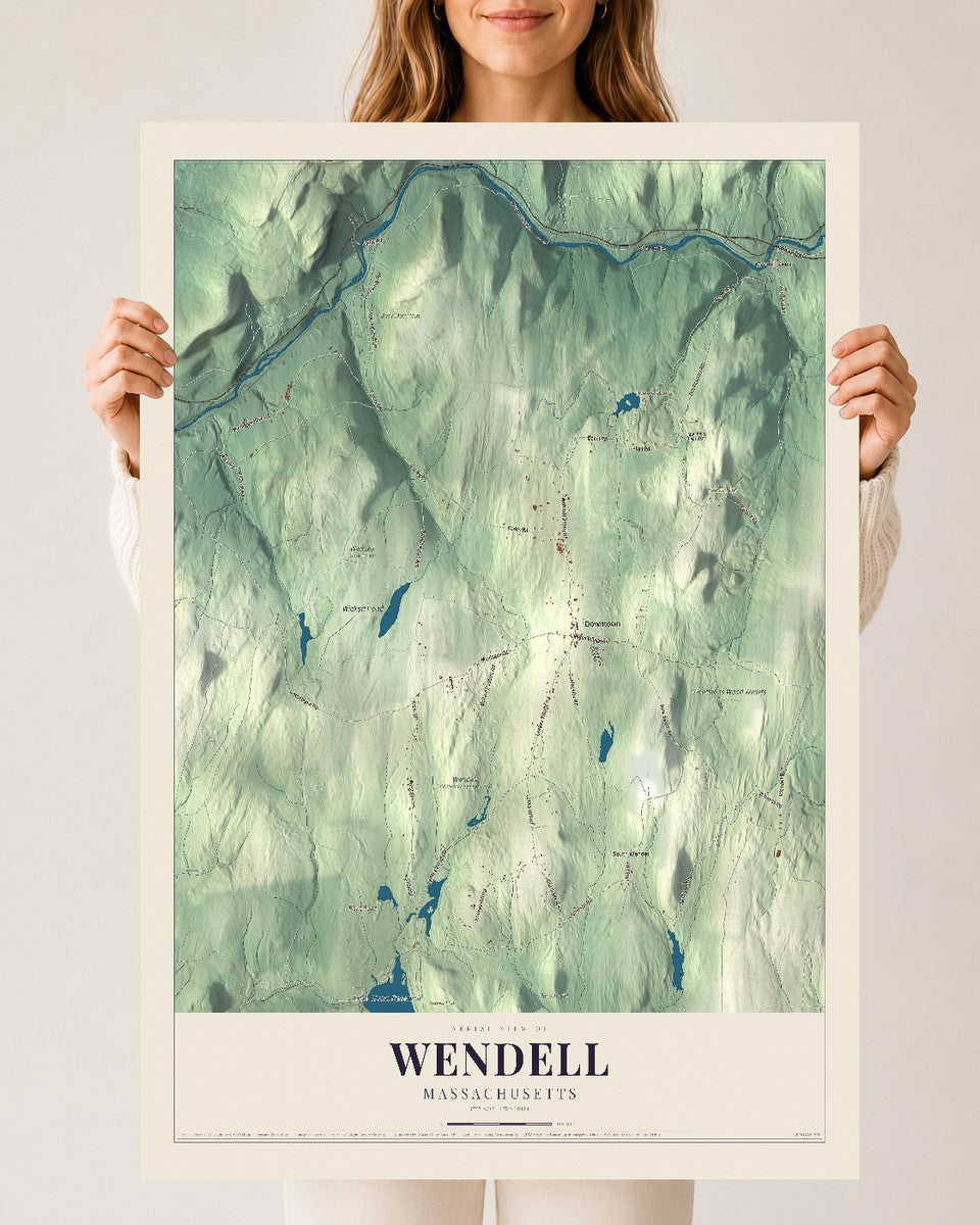 Wendell, Massachusetts map print - 24 x 36 archival matte print