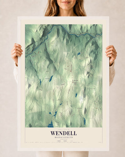 Wendell, Massachusetts map print - 24 x 36 white Ayous wood frame