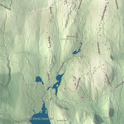Terrain and local geography detail from the Wendell, Massachusetts map