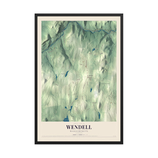 Map of Wendell, Massachusetts, 12 x 18 inch print in a black wood frame