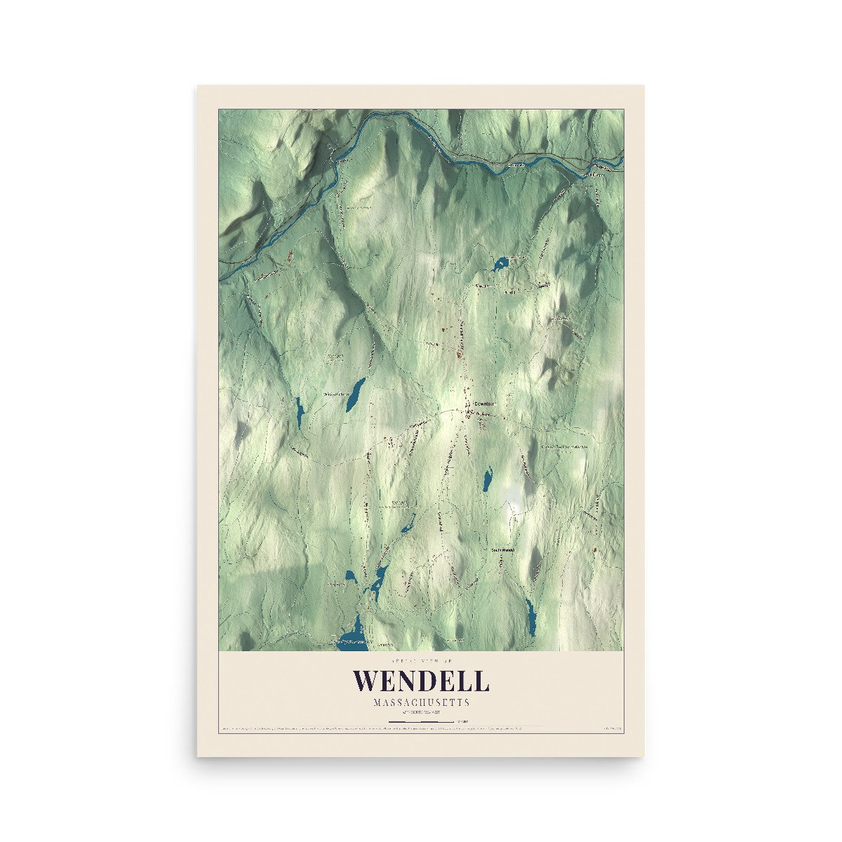 Map of Wendell, Massachusetts, 12 x 18 inch unframed archival matte print