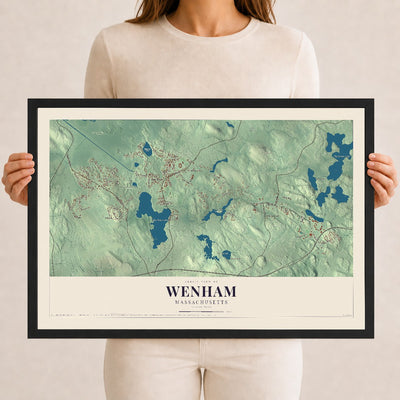 Wenham, Massachusetts map print - 12 x 18 black Ayous wood frame