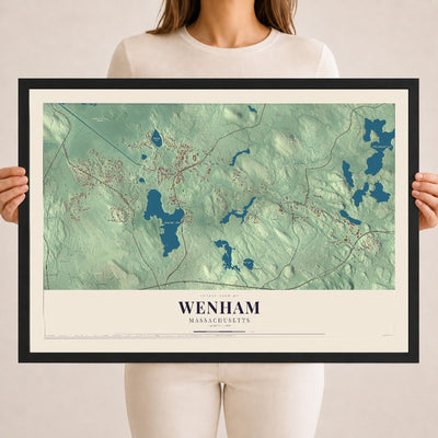 Wenham, Massachusetts map print - 18 x 24 black Ayous wood frame