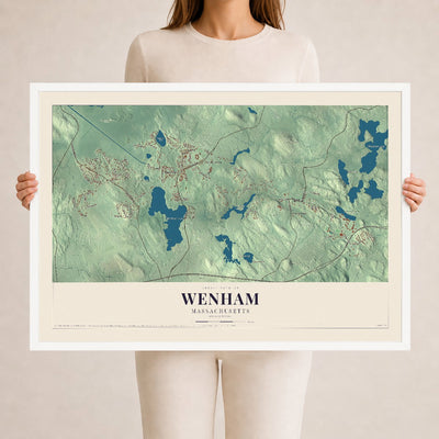 Wenham, Massachusetts map print - 24 x 36 white Ayous wood frame