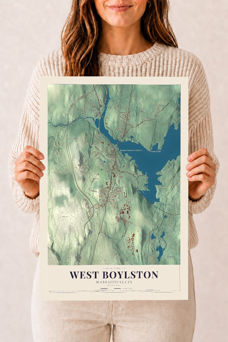 West Boylston, Massachusetts map print - 12 x 18 archival matte print