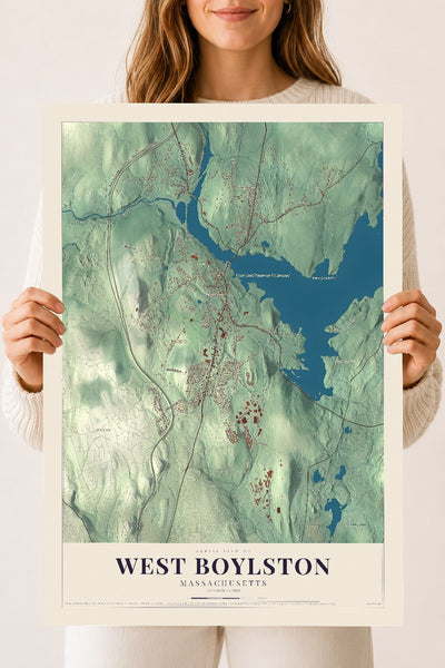 West Boylston, Massachusetts map print - 18 x 24 archival matte print