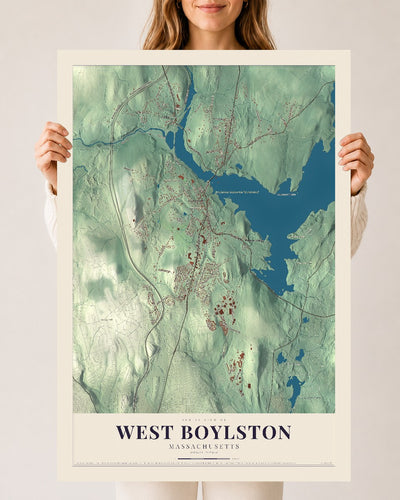 West Boylston, Massachusetts map print - 24 x 36 archival matte print