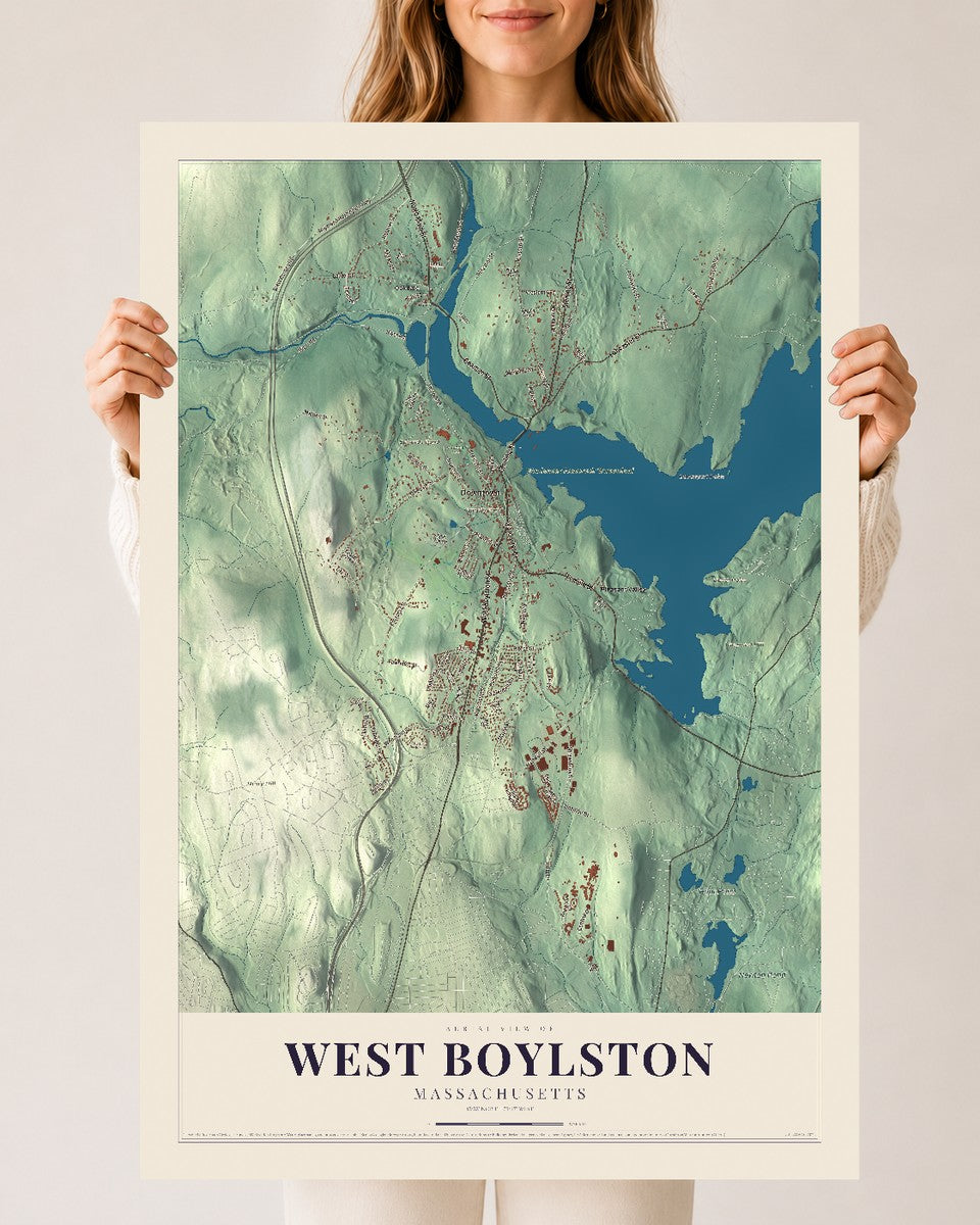 West Boylston, Massachusetts map print - 24 x 36 archival matte print