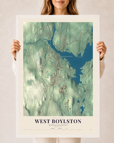 West Boylston, Massachusetts map print - 24 x 36 white Ayous wood frame