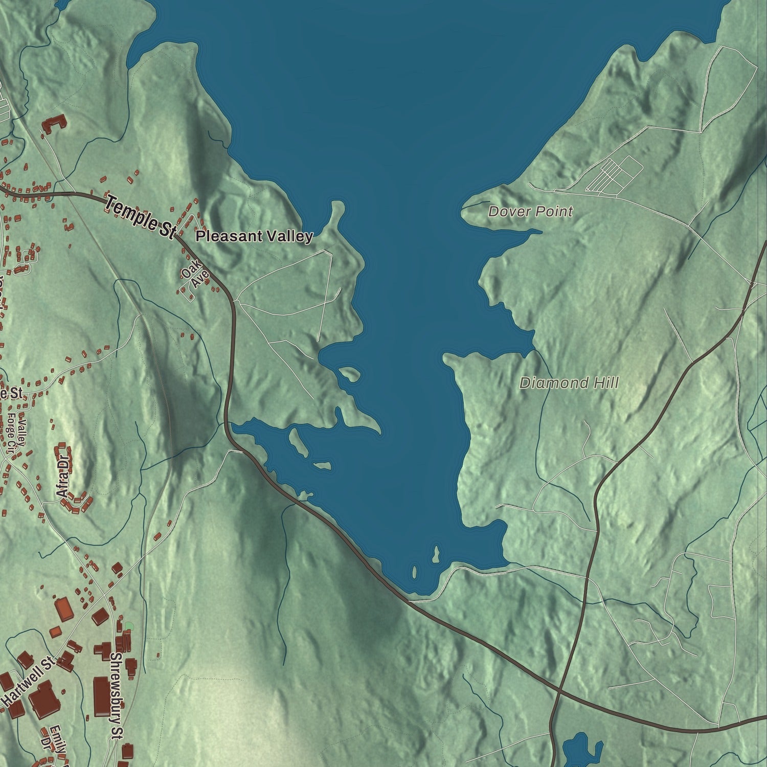 Terrain and local geography detail from the West Boylston, Massachusetts map