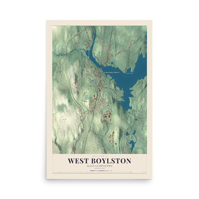 Map of West Boylston, Massachusetts, 12 x 18 inch unframed archival matte print