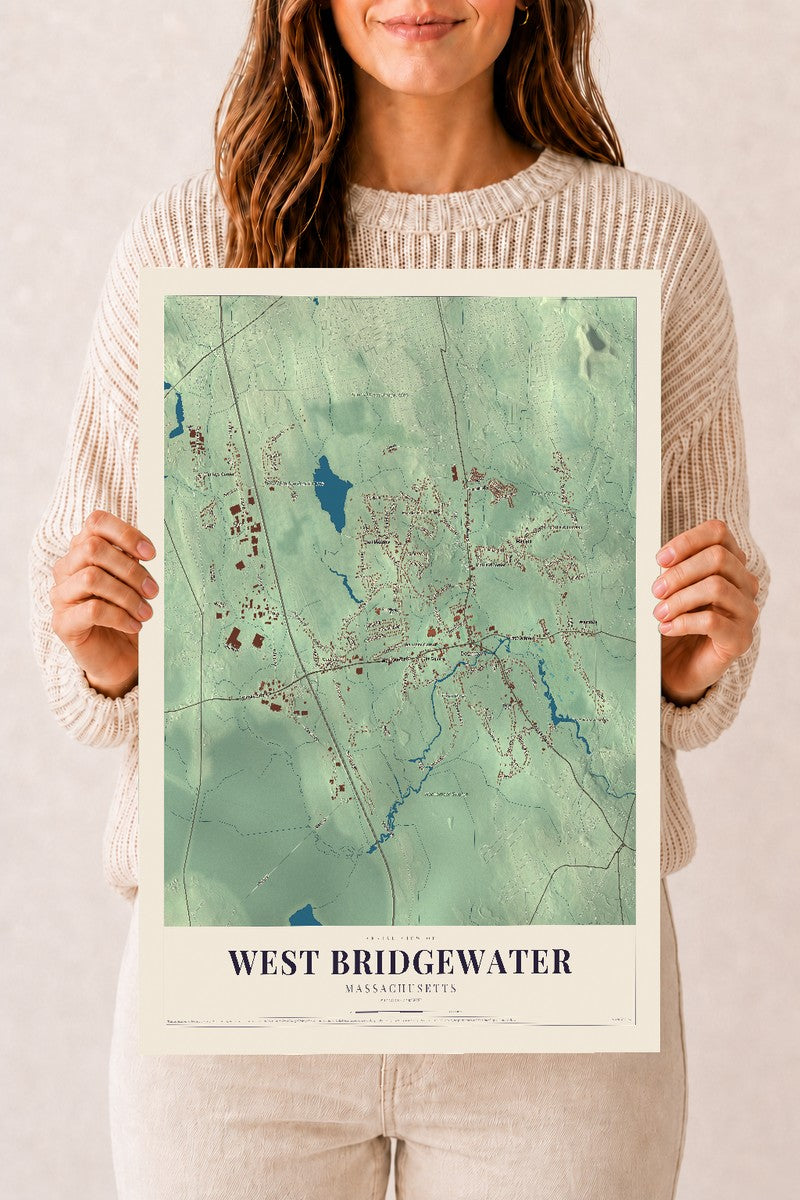 West Bridgewater, Massachusetts map print - 12 x 18 archival matte print