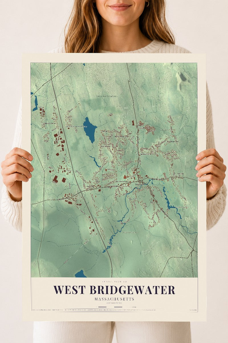 West Bridgewater, Massachusetts map print - 18 x 24 archival matte print