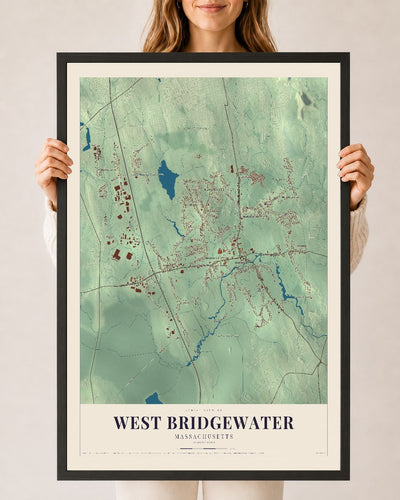 West Bridgewater, Massachusetts map print - 24 x 36 black Ayous wood frame