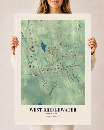 West Bridgewater, Massachusetts map print - 24 x 36 white Ayous wood frame
