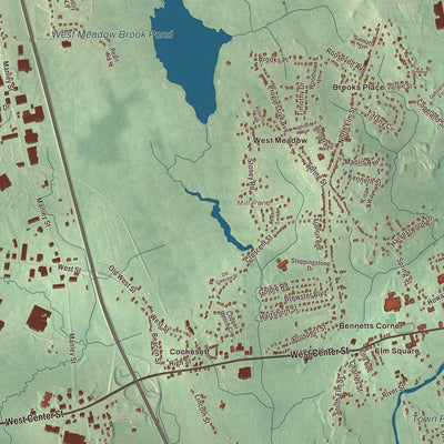 Terrain and local geography detail from the West Bridgewater, Massachusetts map