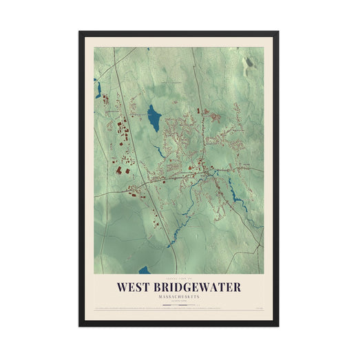 Map of West Bridgewater, Massachusetts, 12 x 18 inch print in a black wood frame