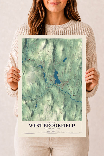 West Brookfield, Massachusetts map print - 12 x 18 archival matte print