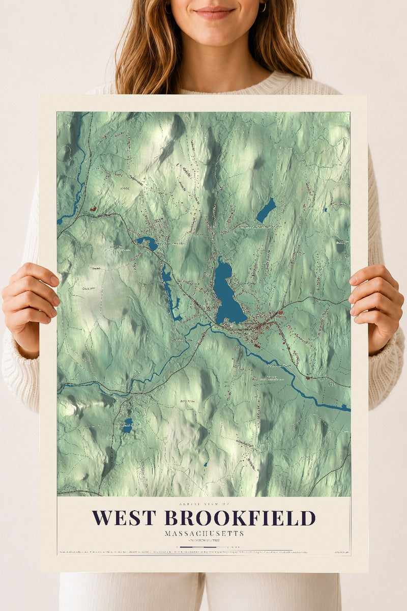 West Brookfield, Massachusetts map print - 18 x 24 archival matte print
