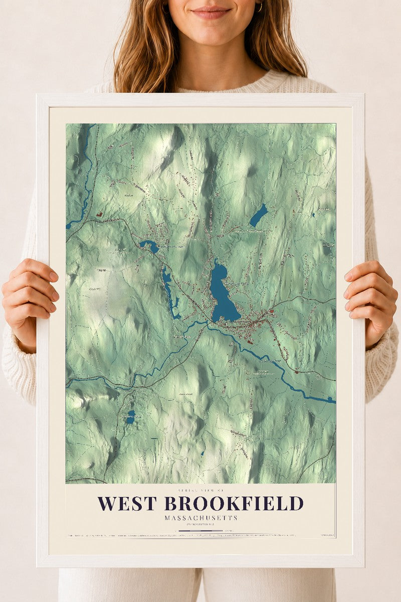 West Brookfield, Massachusetts map print - 18 x 24 white Ayous wood frame