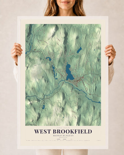 West Brookfield, Massachusetts map print - 24 x 36 white Ayous wood frame