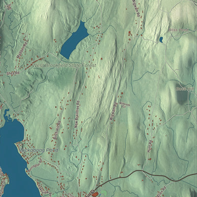 Terrain and local geography detail from the West Brookfield, Massachusetts map