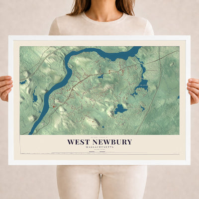 West Newbury, Massachusetts map print - 18 x 24 white Ayous wood frame