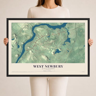 West Newbury, Massachusetts map print - 24 x 36 black Ayous wood frame