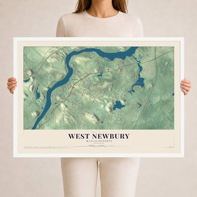 West Newbury, Massachusetts map print - 24 x 36 white Ayous wood frame