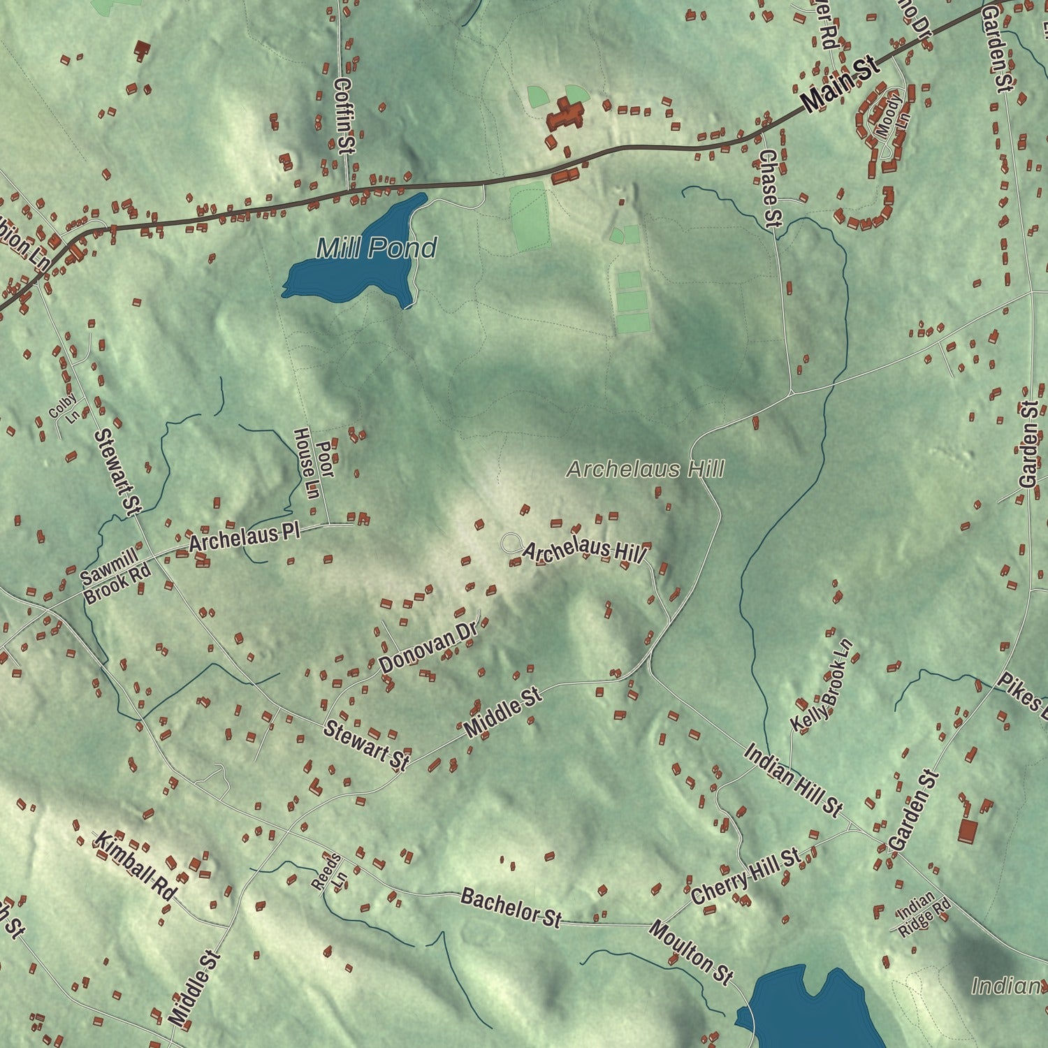 Terrain and local geography detail from the West Newbury, Massachusetts map