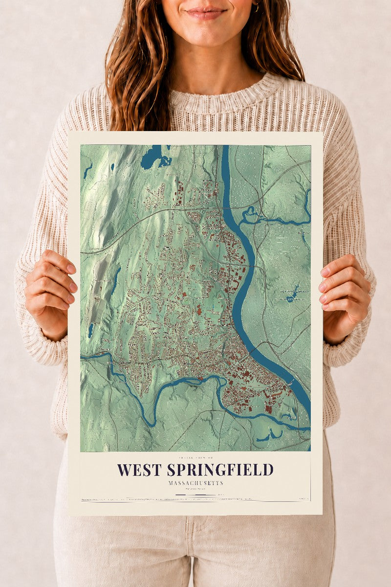 West Springfield, Massachusetts map print - 12 x 18 archival matte print