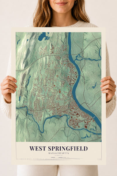 West Springfield, Massachusetts map print - 18 x 24 archival matte print