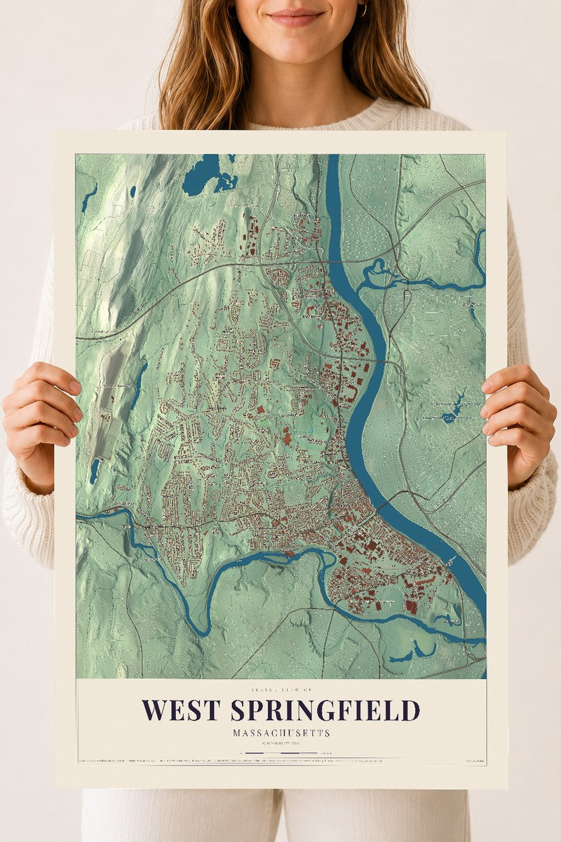 West Springfield, Massachusetts map print - 18 x 24 archival matte print
