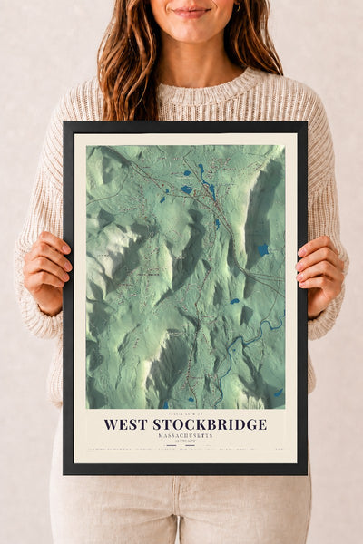 West Stockbridge, Massachusetts map print - 12 x 18 black Ayous wood frame