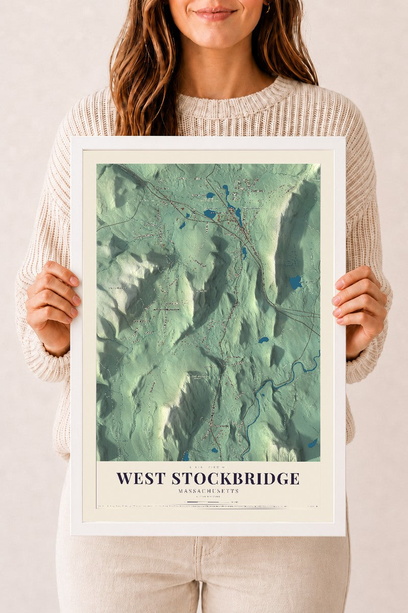 West Stockbridge, Massachusetts map print - 12 x 18 white Ayous wood frame