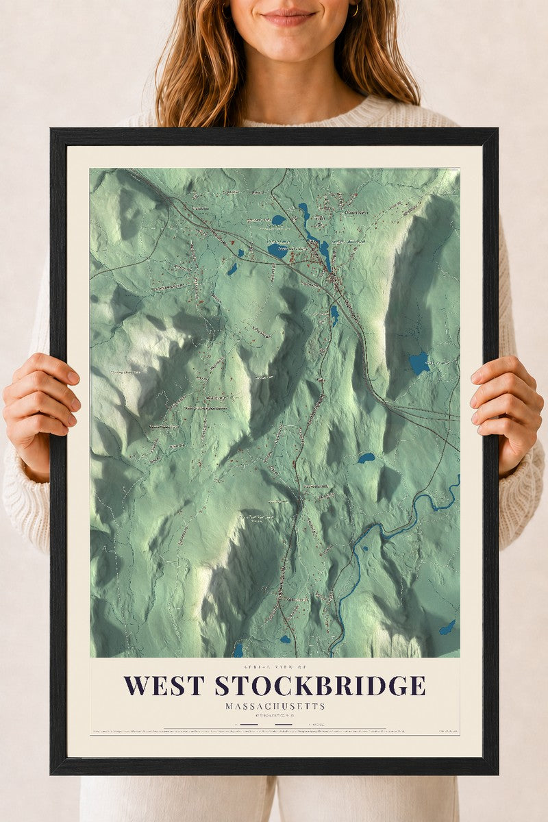 West Stockbridge, Massachusetts map print - 18 x 24 black Ayous wood frame